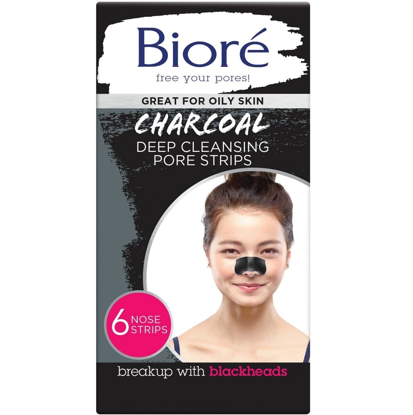 The pack of Bioré charcoal deep cleansing pore strips