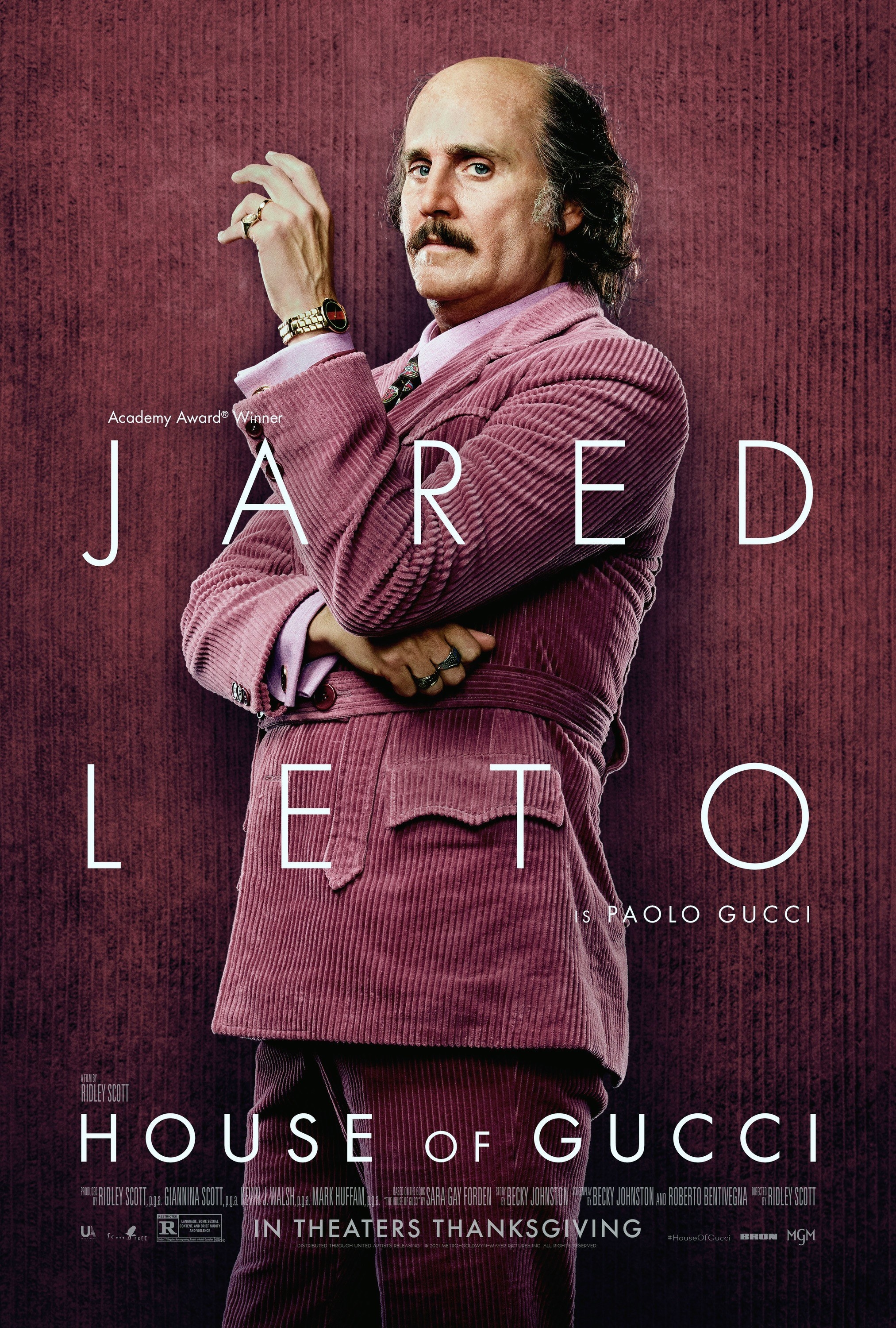 Leto crosses his arms in the House of Gucci poster