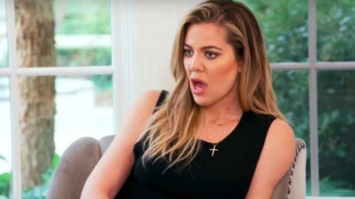 Khloe Kardashian with a shocked look on her face