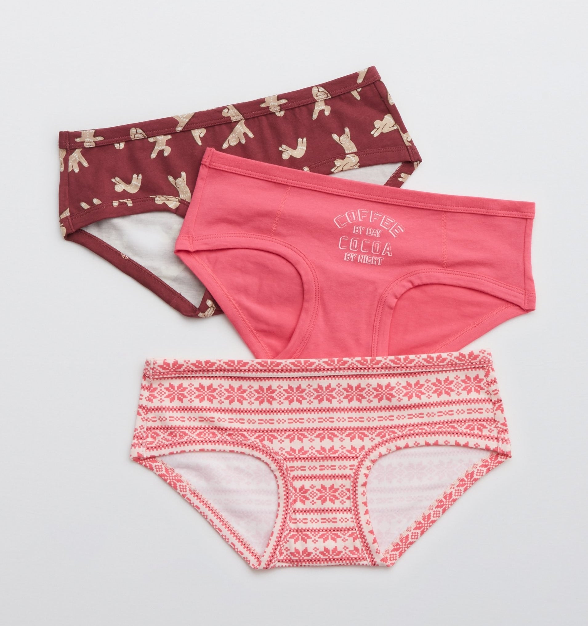 three patterned pairs of briefs