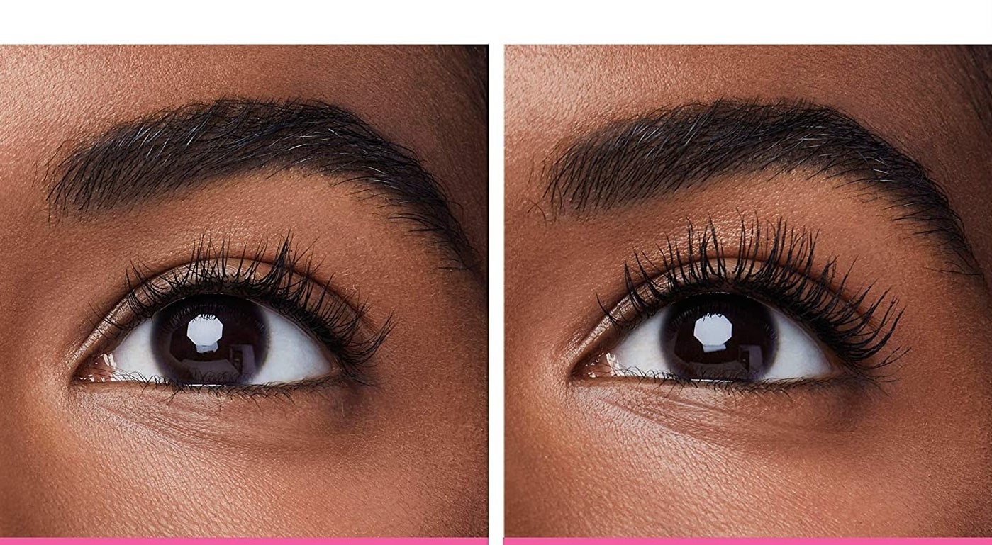 A before image of someone with sparse looking lashes and an after image of their lashes looking full and long