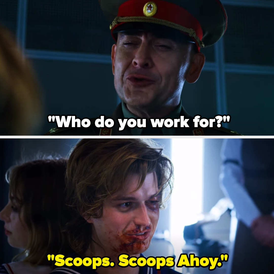 Russian man asks &quot;who do you work for?&quot; and Steve says &quot;scoops, scoops ahoy&quot;
