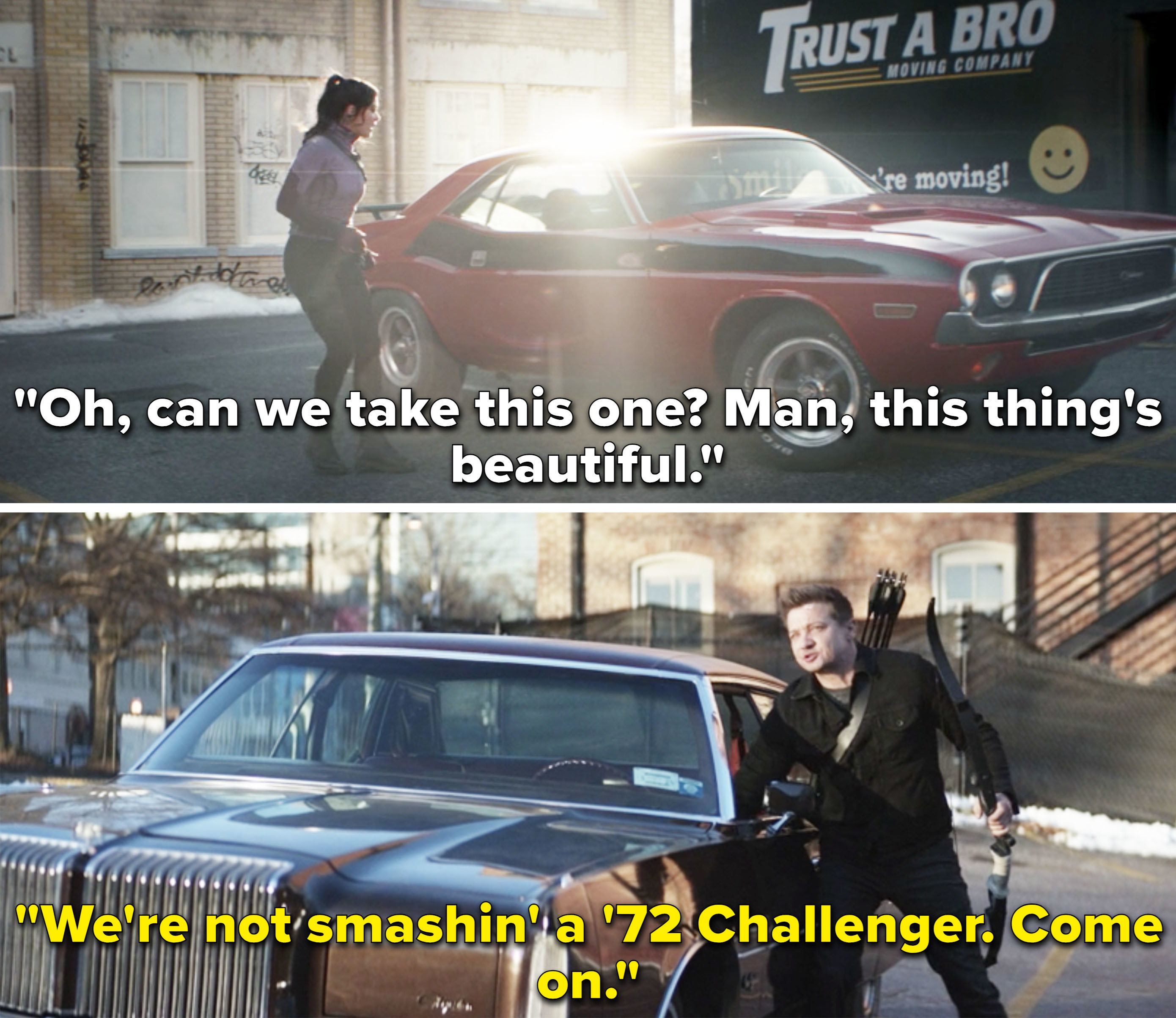Clint telling Kate, &quot;We&#x27;re not smashin&#x27; a &#x27;72 Challenger. Come on&quot;