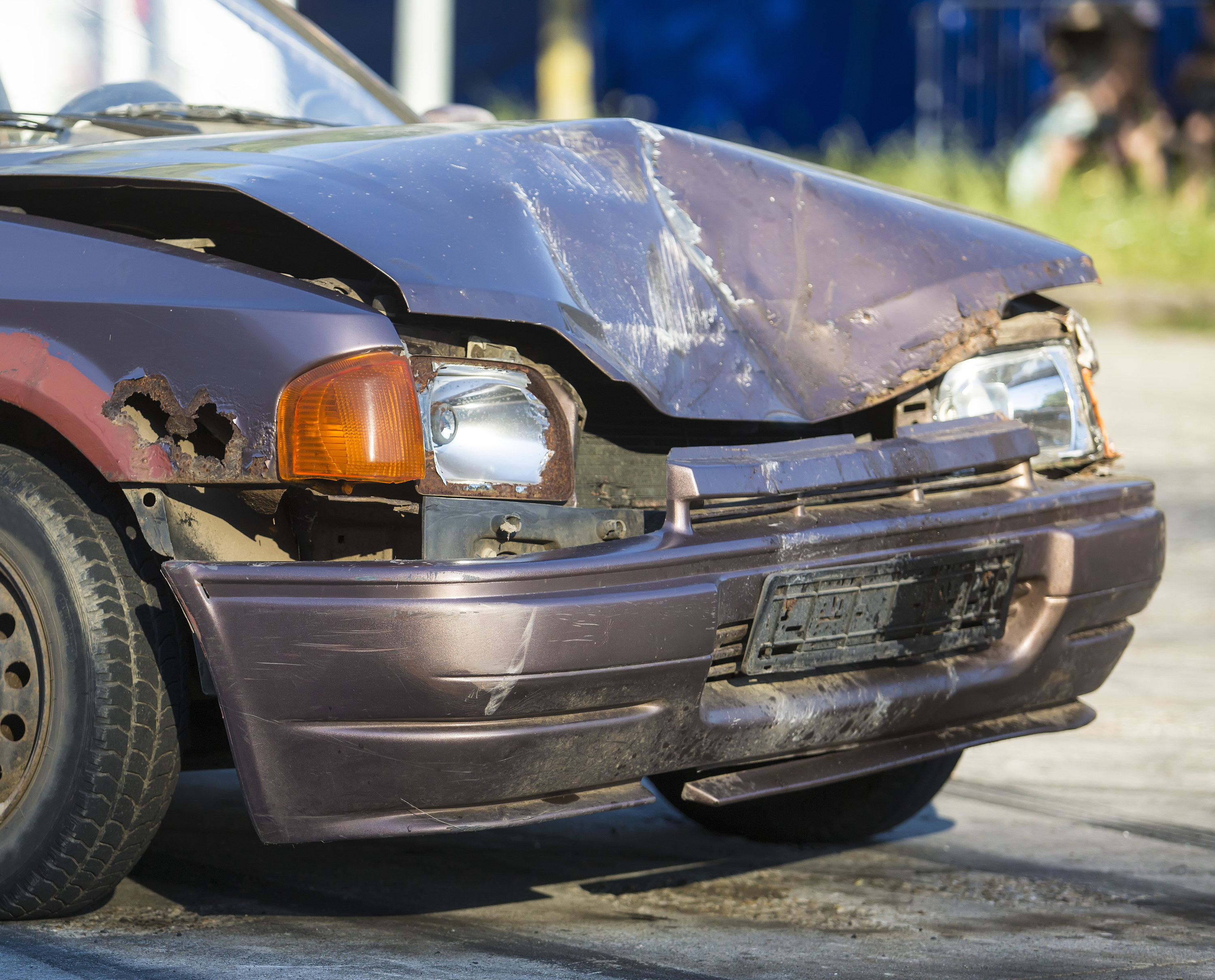 Front side of a wrecked car