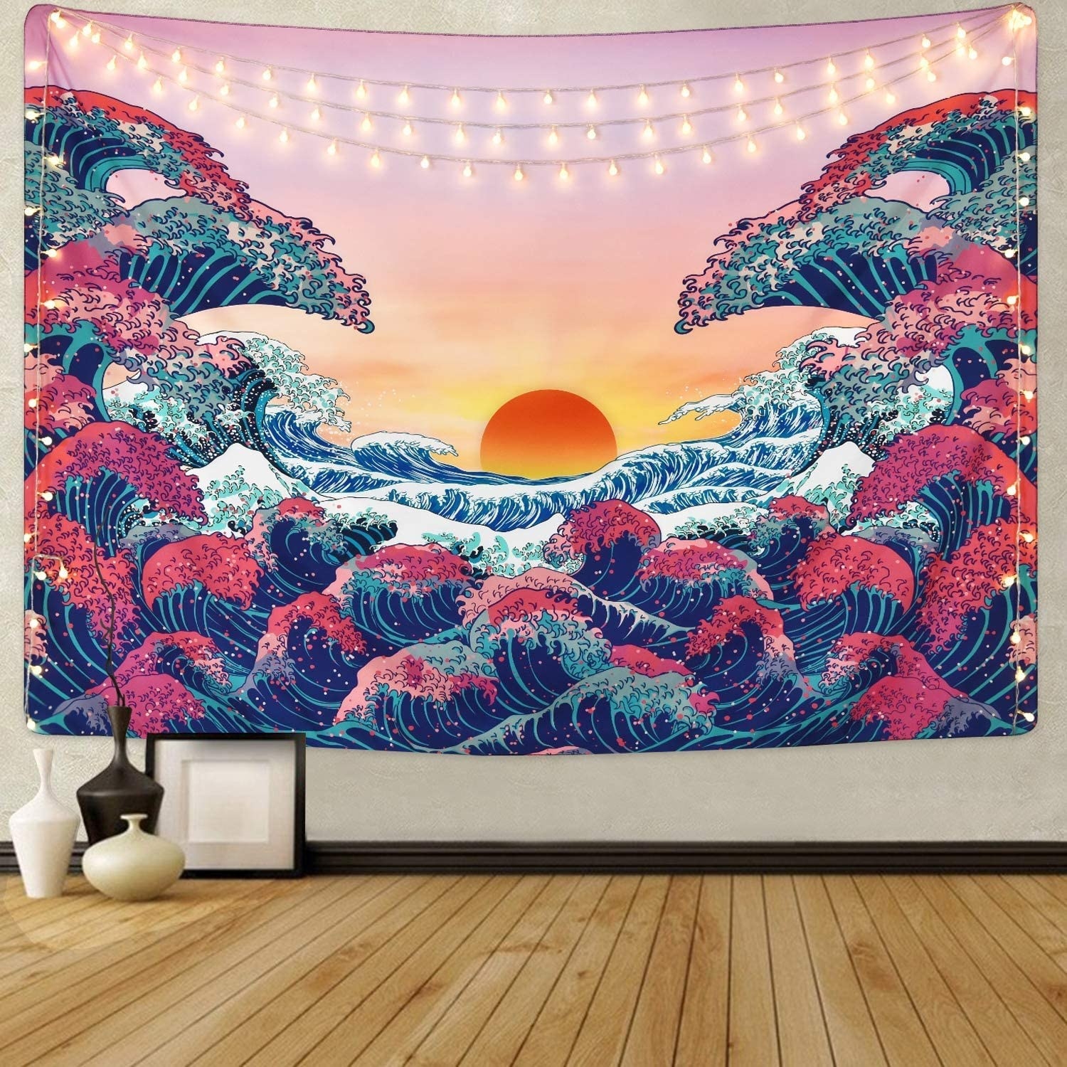 tapiz para pared con decoración de sol y olas