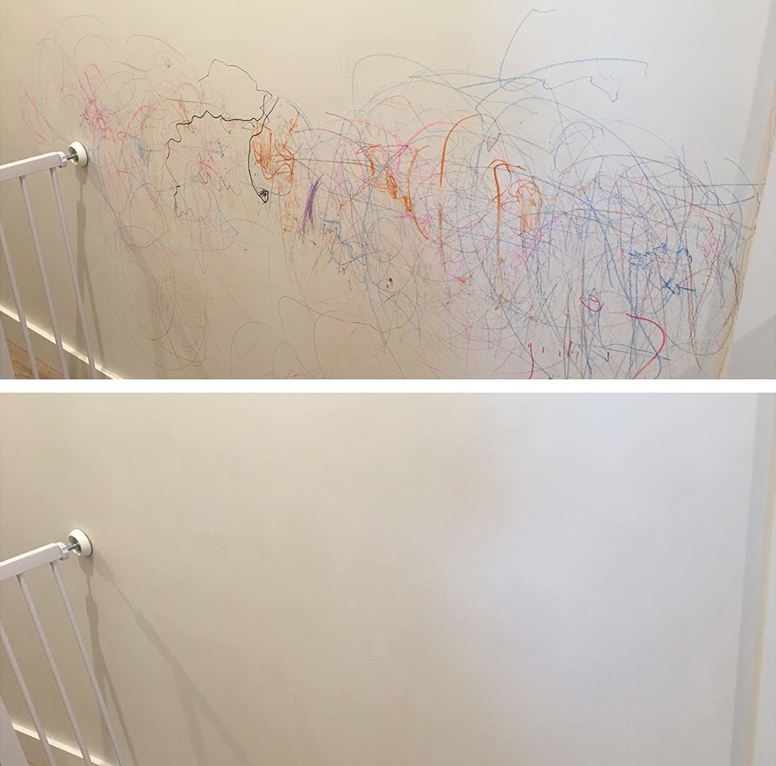 wall covered in colorful scribbles then clean