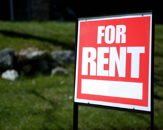 A "For rent" sign