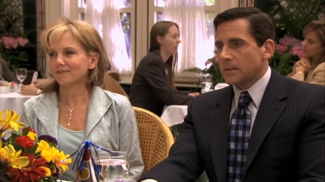 Michael and Helene sitting together in &quot;The Office&quot;