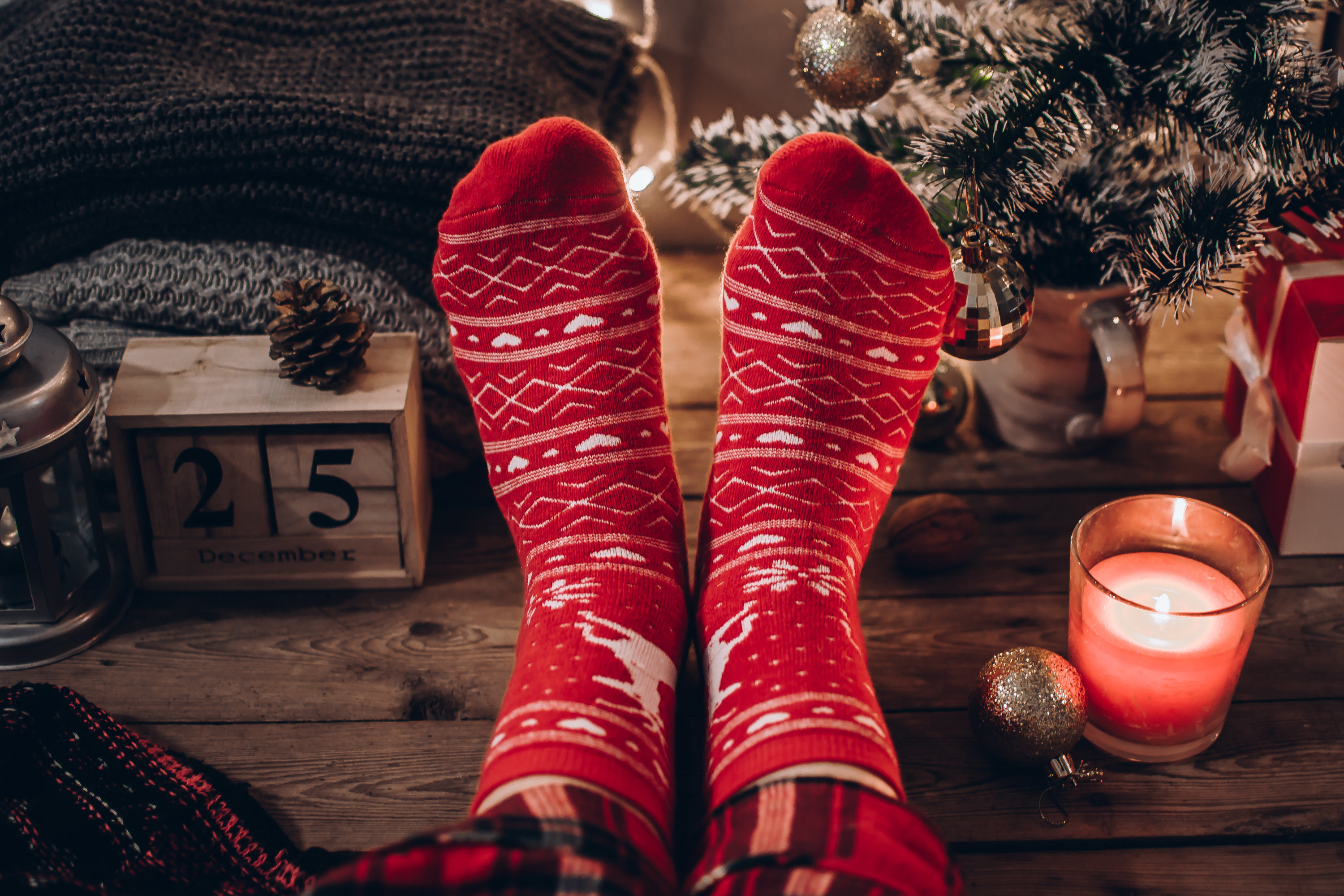 feet in christmas socks