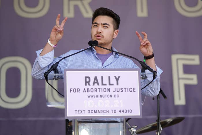 Schuyler Bailar speaks onstage at the Rally For Abortion Justice on October 02, 2021 in Washington, DC.