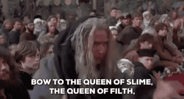 Gif of an old woman shouting &quot;bow to the queen of slime, the queen of filth&quot;