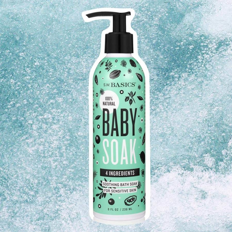 bottle of the baby soak against a water background