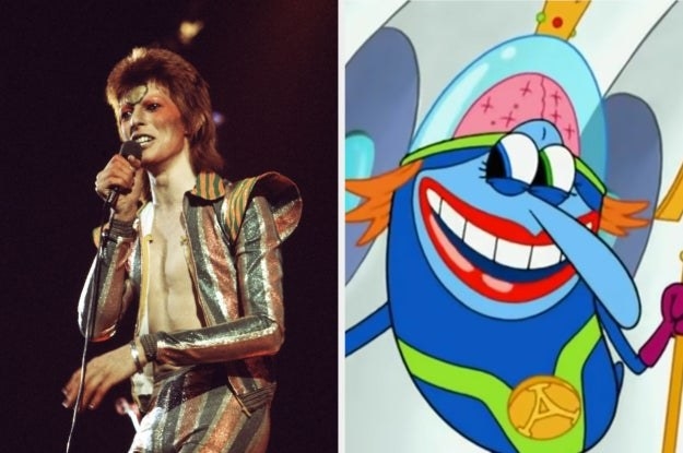 David Bowie performing as Ziggy Stardust and the Spongebob character he voiced, Lord Royal Highness