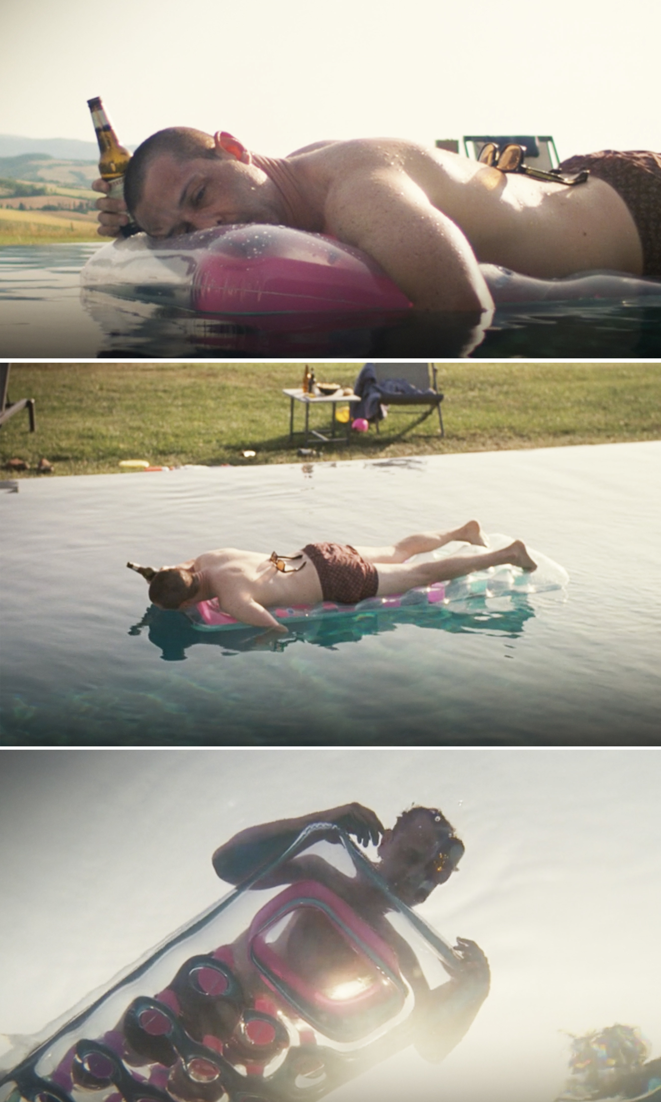 Kendall floating in a pool face down