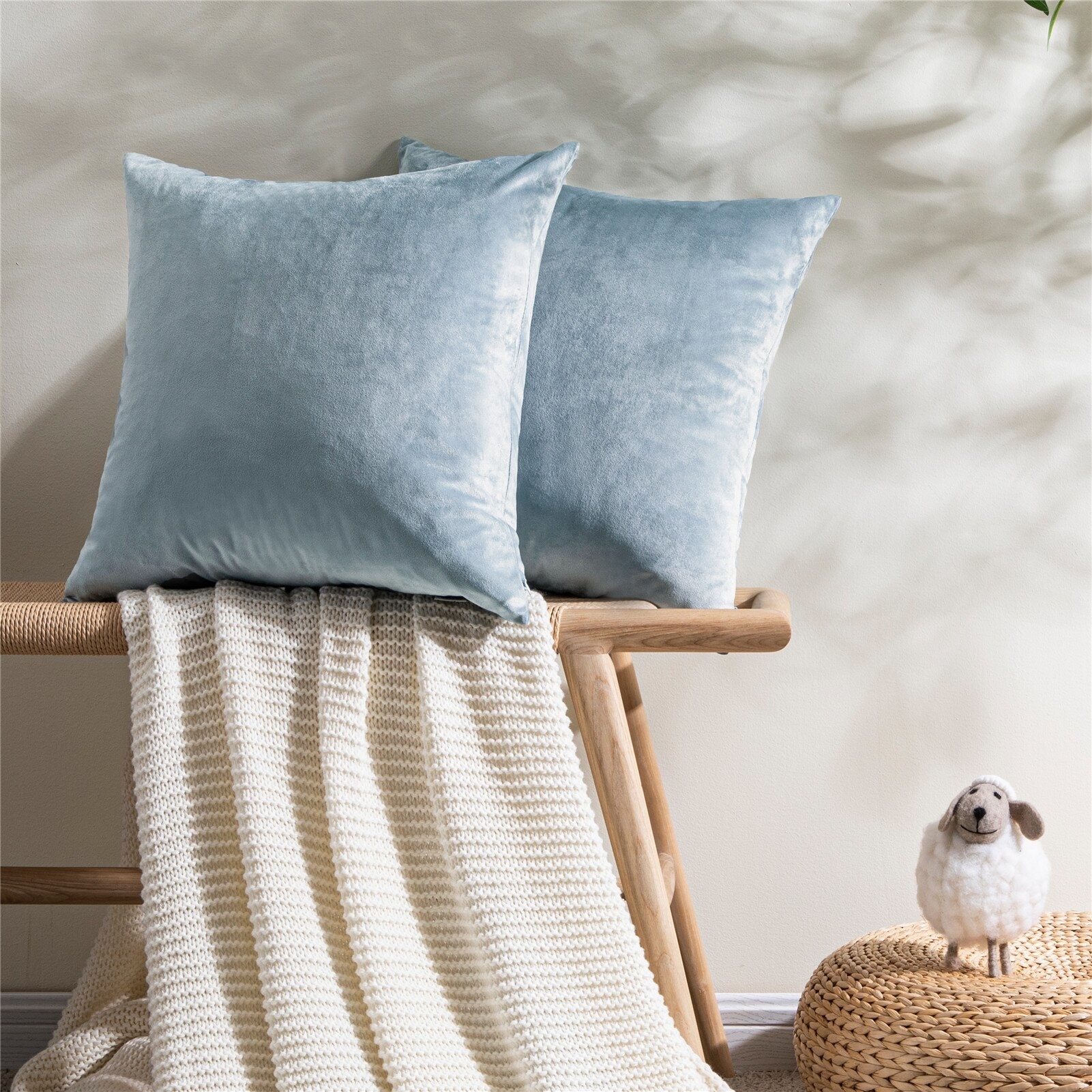 The two pillow velvet pillow covers in light blue