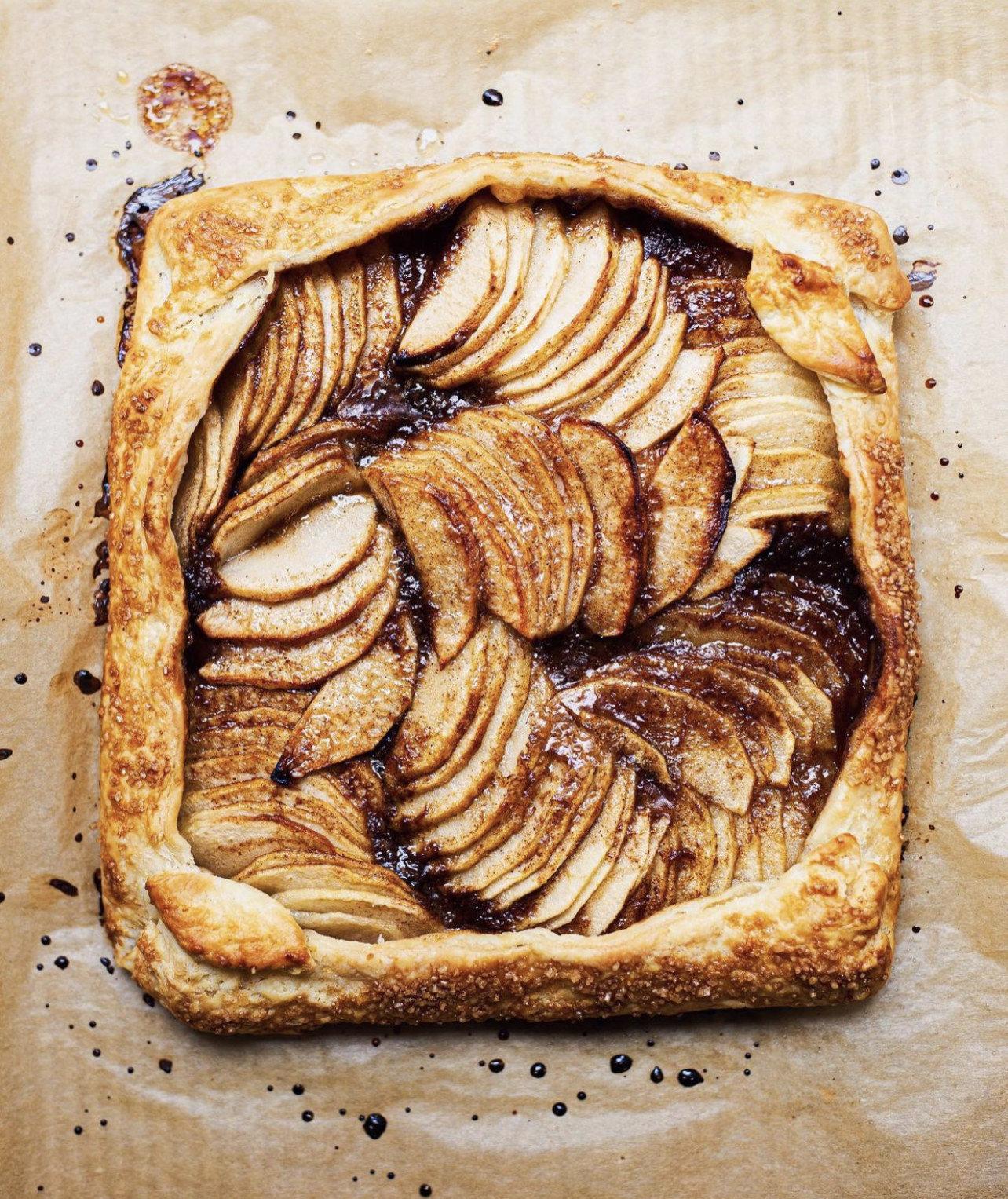 Bourbon Apple Galette on a sheet pan