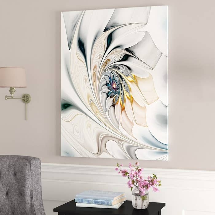 An image of a stained glass art print hanging on a wall