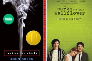 Two split images; book covers for Looking For Alaska and The Perks of Being A Wallflower