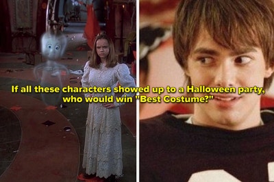 Casper stands with Kat and Aaron Samuels in a football costume