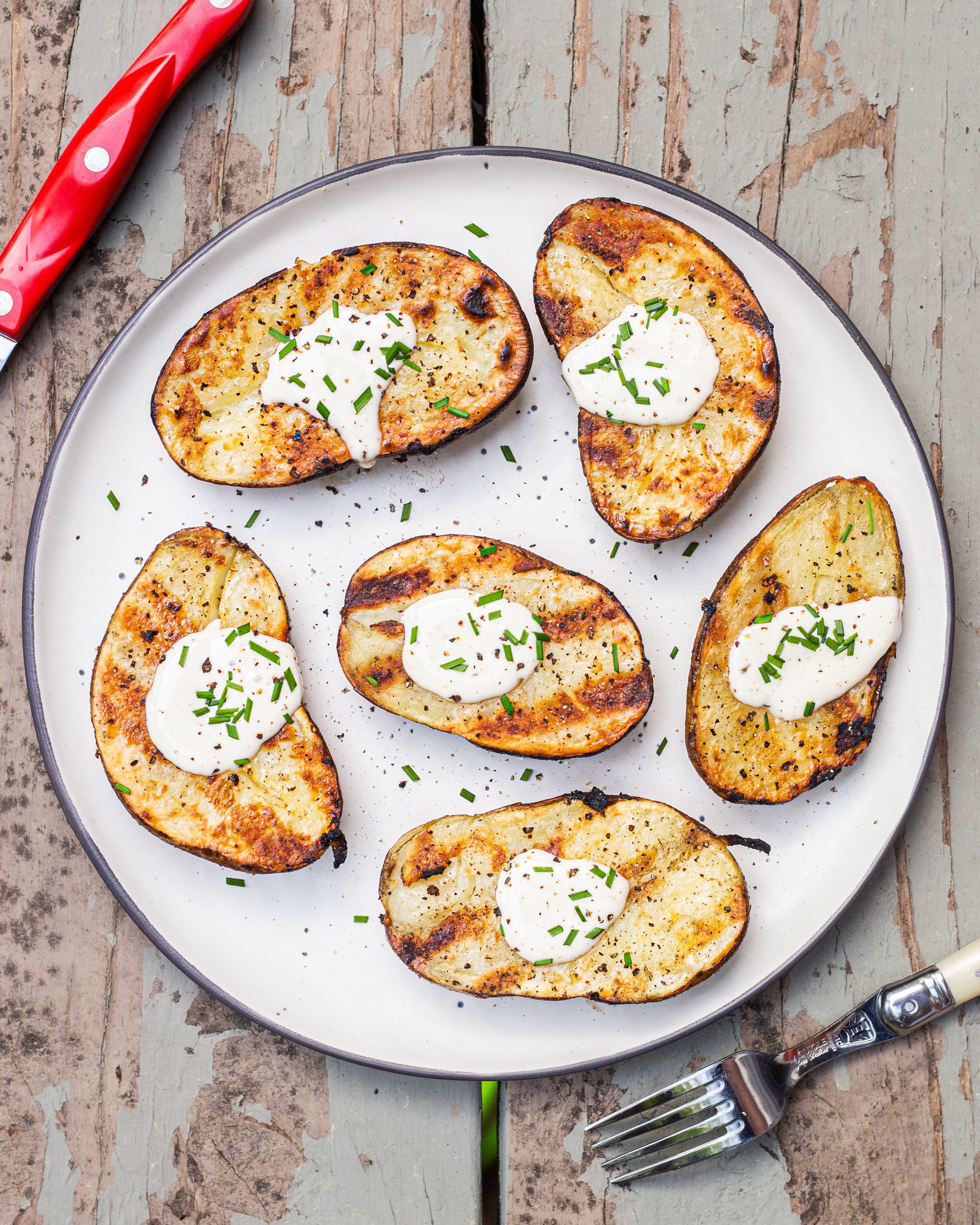 Grilled potatoes with ranch and chives