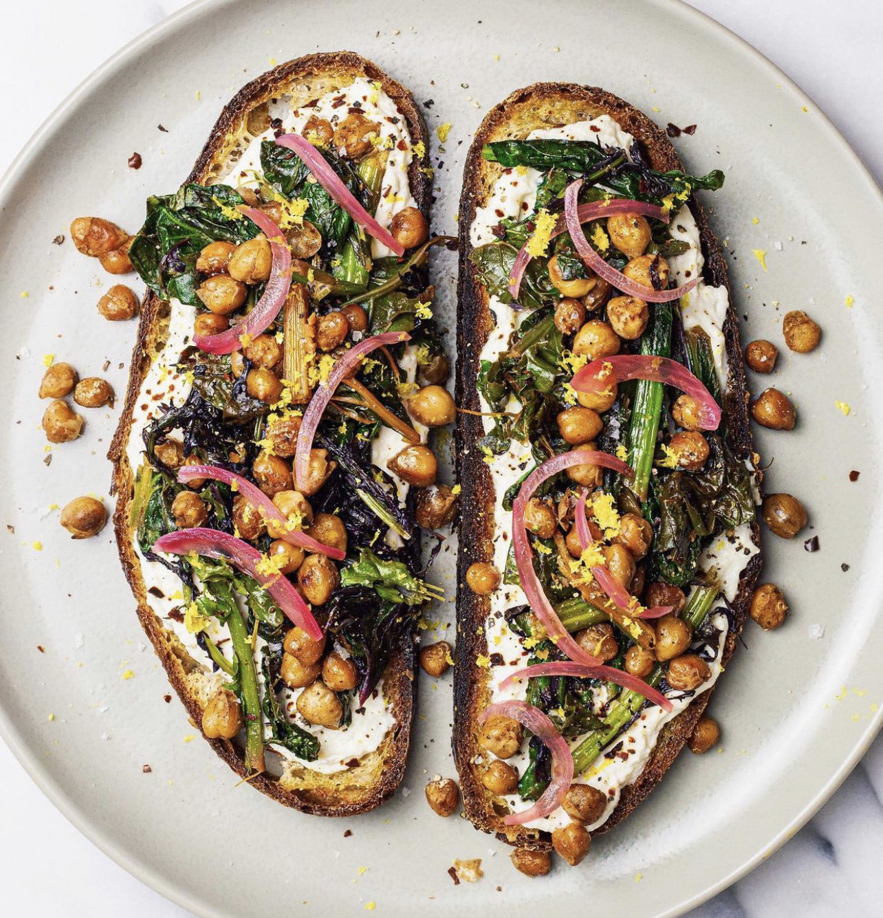 Toast with Greens, Chickpeas &amp;amp; Maple Ricotta