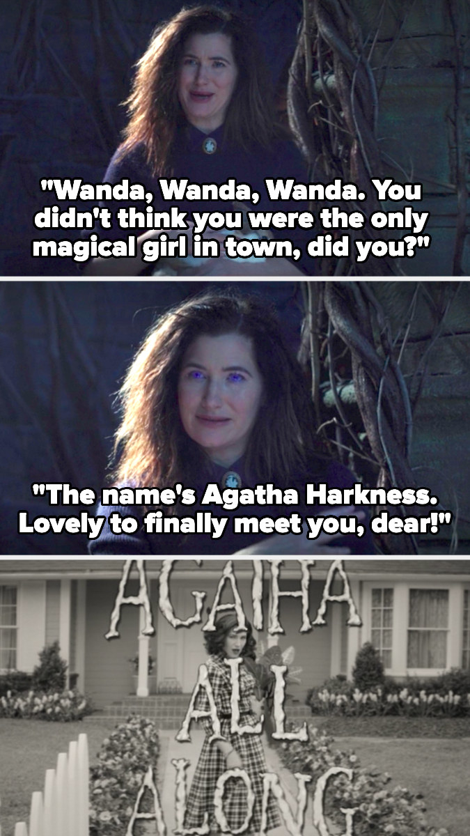 Agatha tells Wanda she&#x27;s not the only magical one in town then introduces herself as Agatha Harkness, then sings a song about how she was behind everything