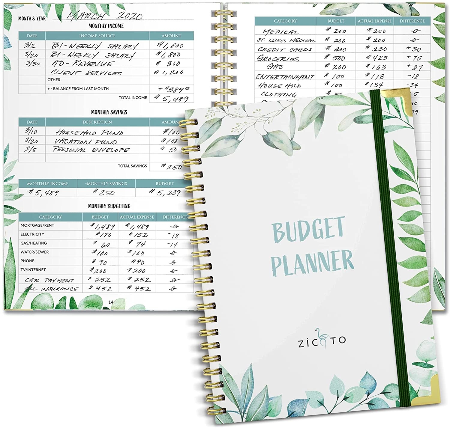 A succulent-themed budget planner.