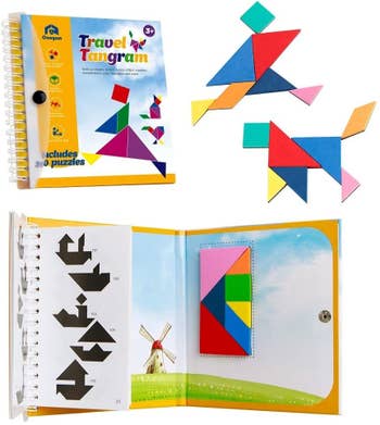 A book with a variety of puzzles and foam blocks