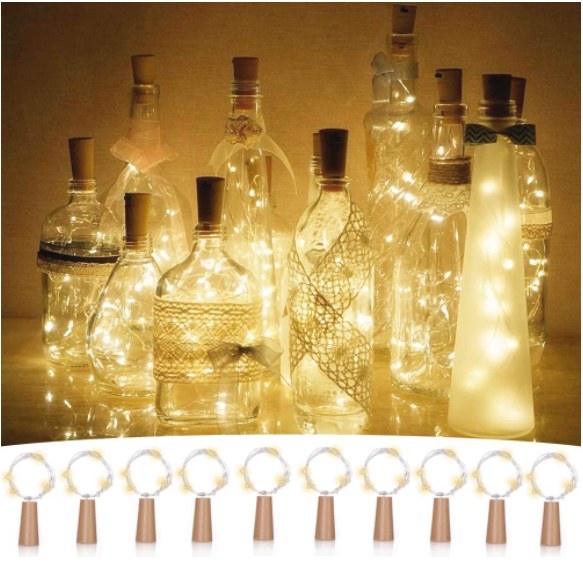 Corchos de luces led para botellas de cristal como decoración