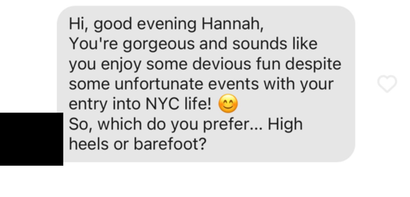 long message that ends with &quot;which do you prefer? high heels or barefoot&quot;