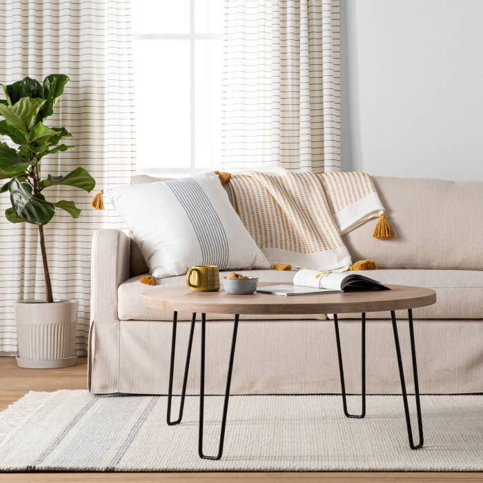 The coffee table styled in a living room