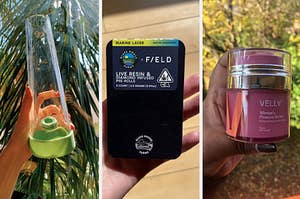 three split images of cannabis products