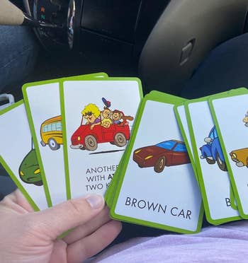 reviewer's photo of the cards featuring various things to look for on a road trip