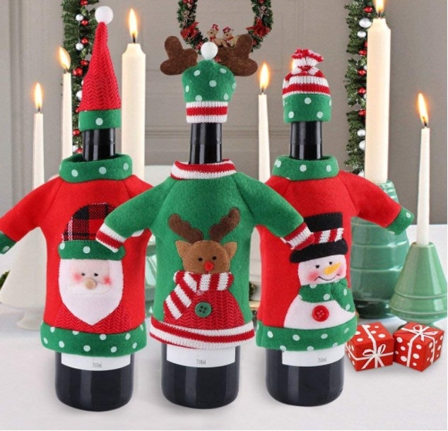 Set de 3 trajes navideños para botellas de vino