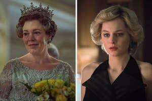 A side-by-side image of Queen Elizabeth and Princess Diana from season 4 of "The Crown"