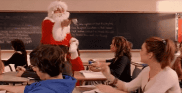 gif of mean girls scene where santa gives cady a candy cane, text on screen says and none for kendall or gia, bye!