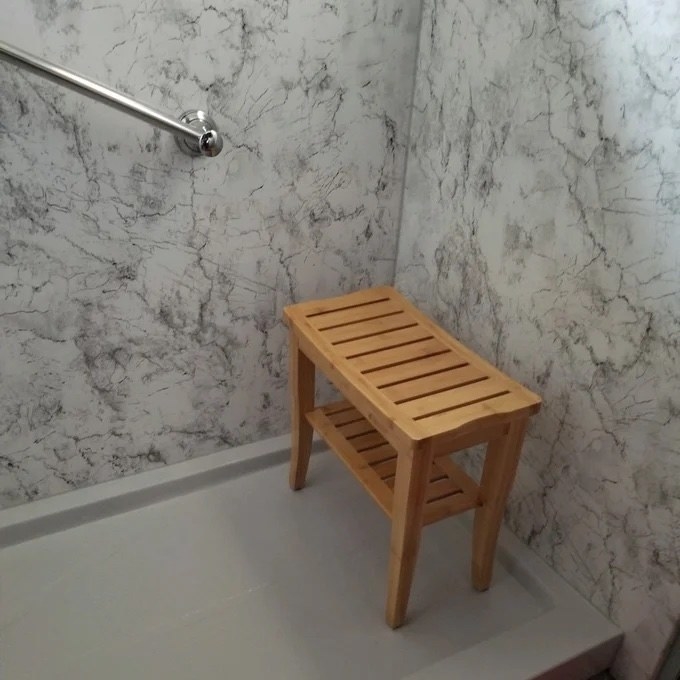 a bamboo shower seat