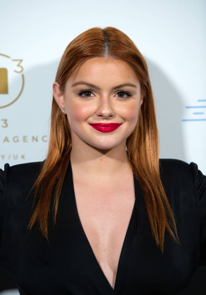 Ariel at a red carpet event with bright lipstick