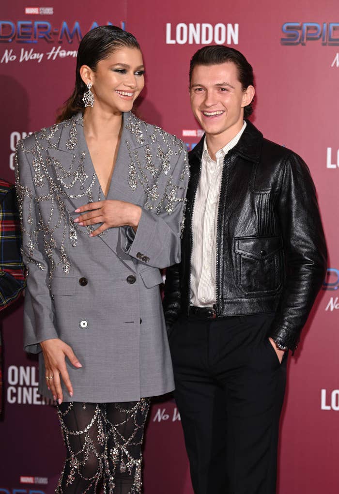 Tom and Zendaya standing next to each other at the premiere for Spider-Man: No Way Home