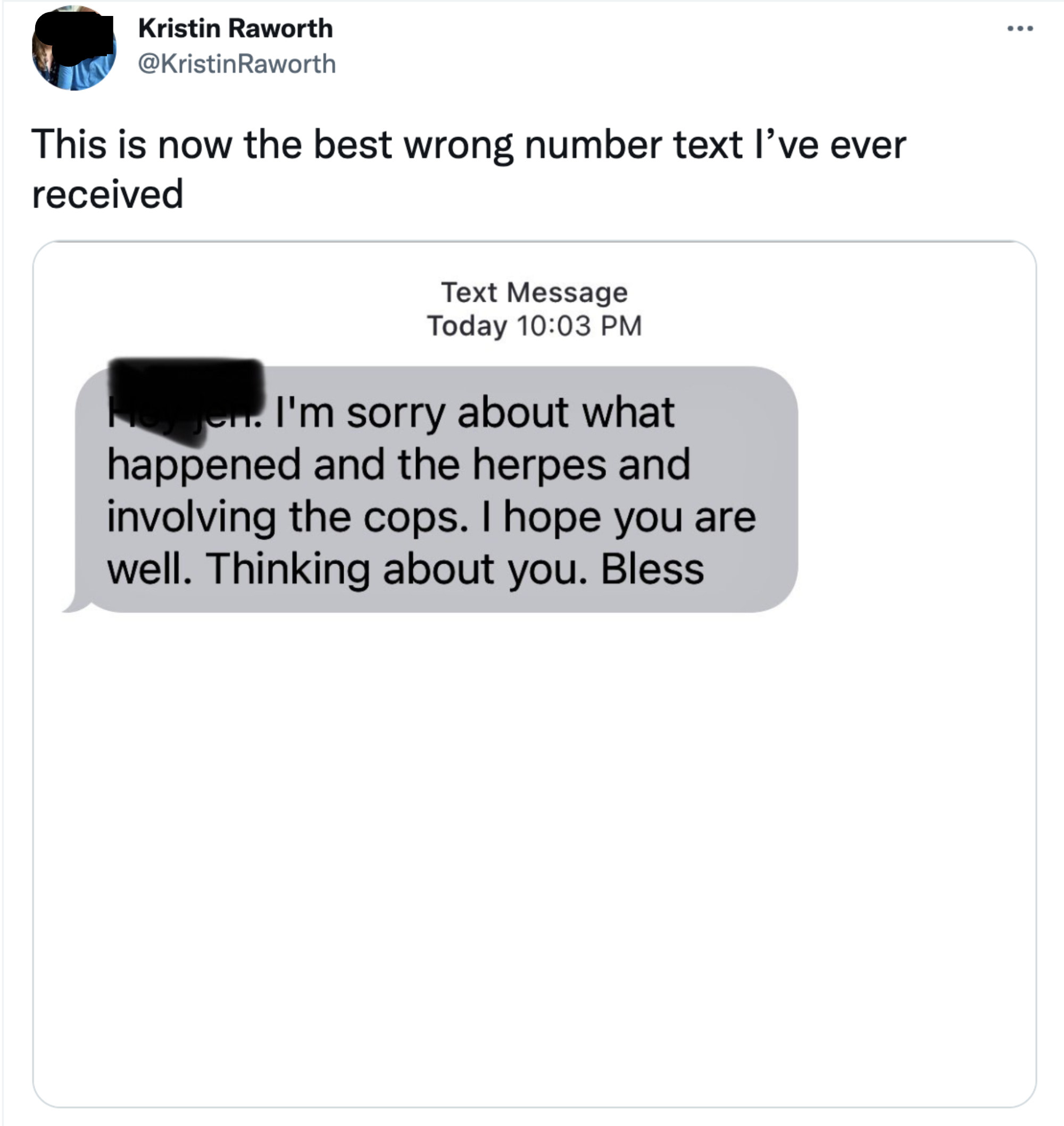 wrong number text of someone saying sorry about the herpes