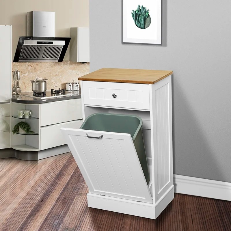 The open trash cabinet in white