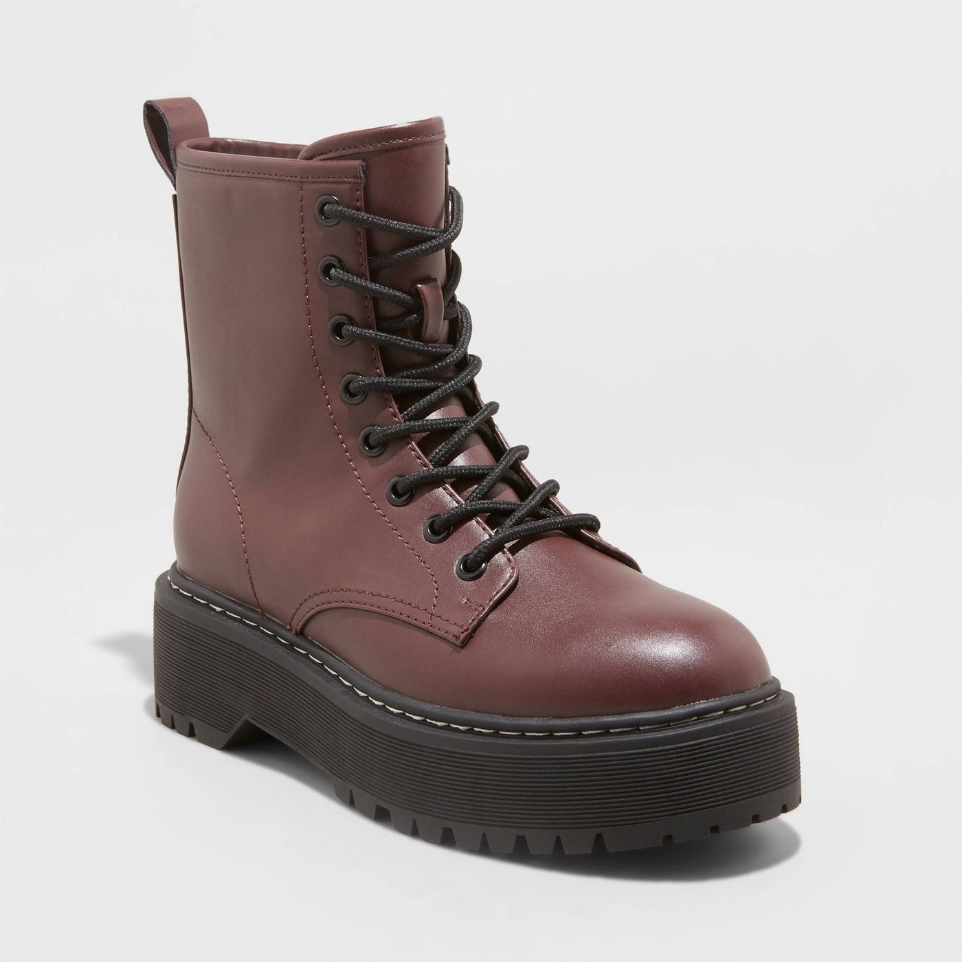 burgundy lace up combat boot