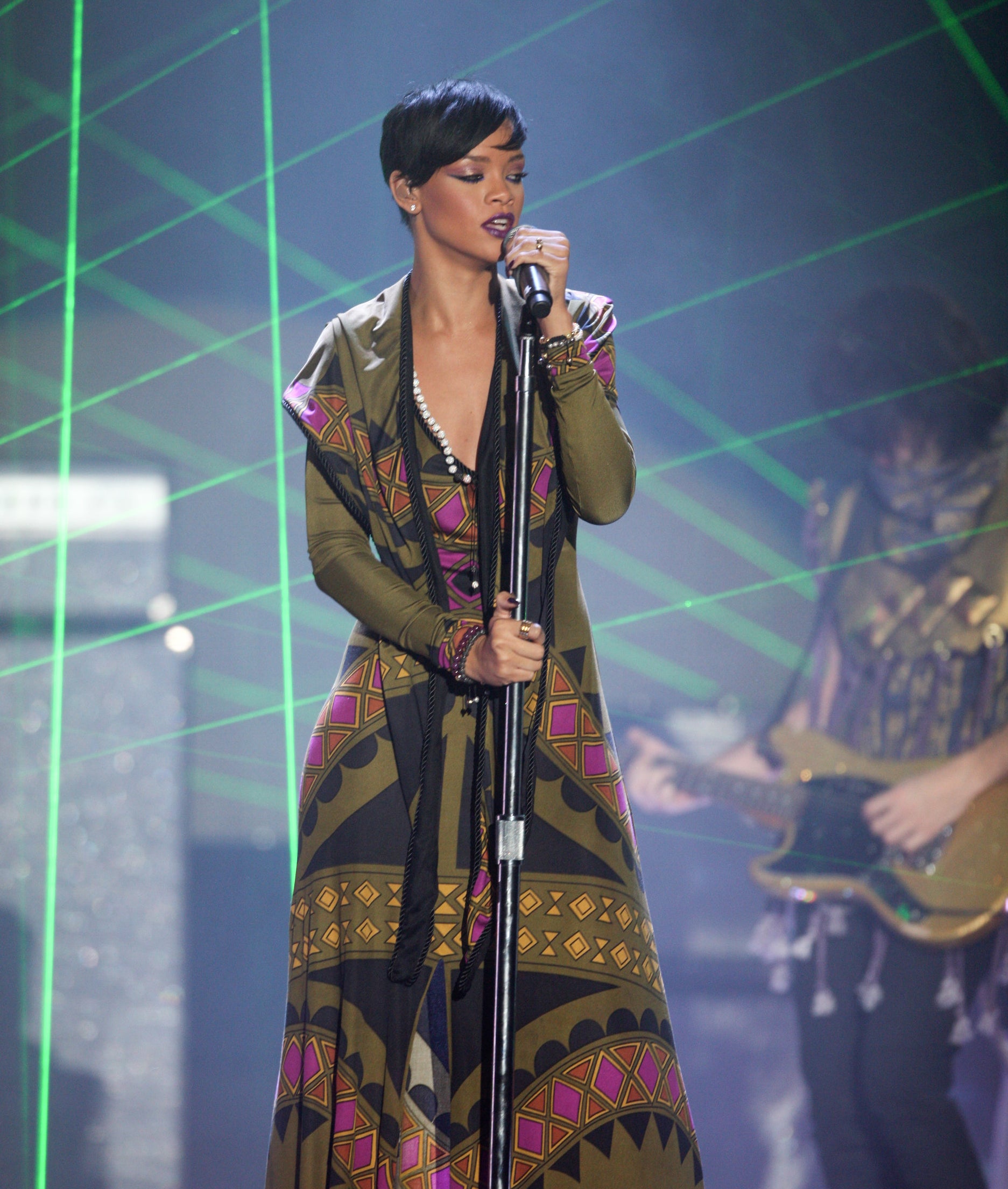 Rihanna performing at the BRIT Awards