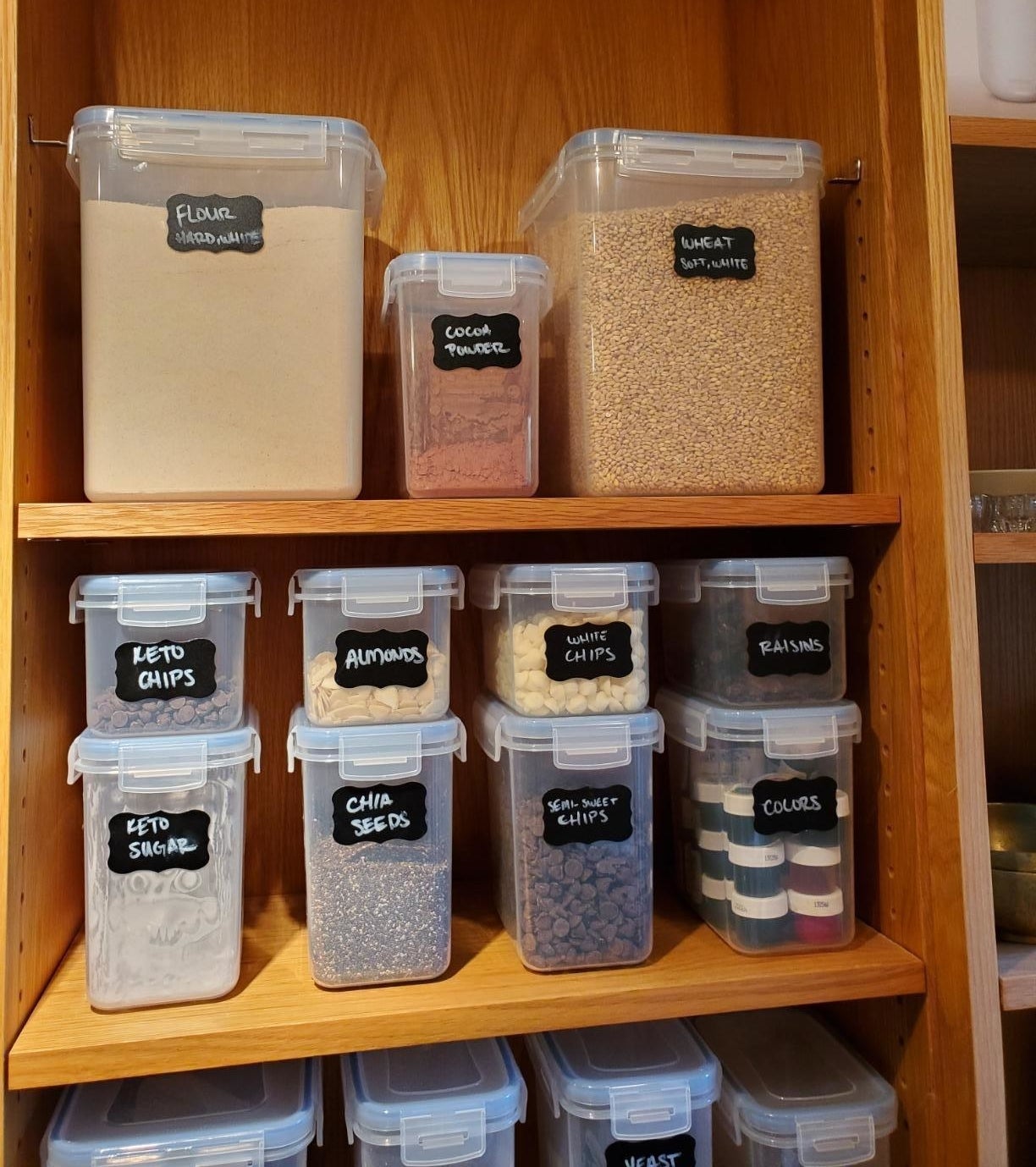 reviewer image of pantry organized using labeled food containers