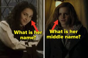 Anna Shaffer as Romilda Vane in the movie "Harry Potter and the Half-Blood Prince" and Emma Watson as Hermione Granger in the movie "Harry Potter and the Deathly Hallows Part 1."