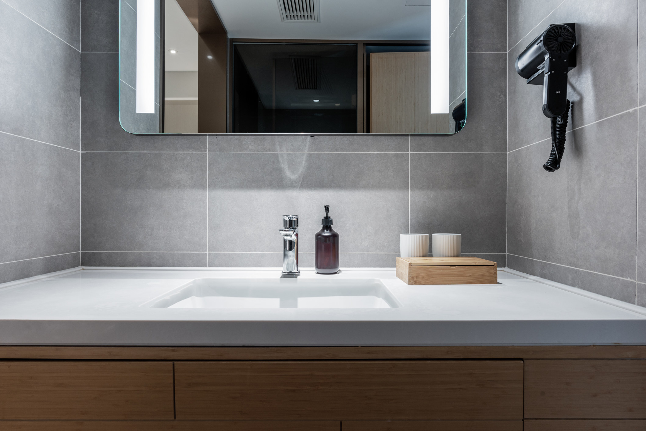 A hotel room bathroom.