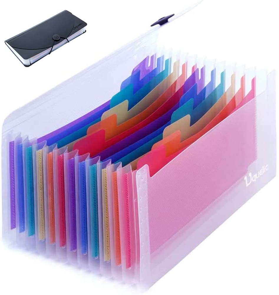 Multicolor accordion folder with a variety of tabs.