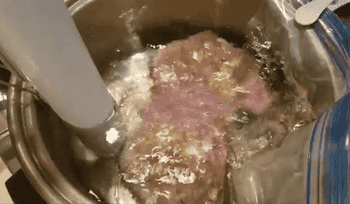 Reviewer GIF of the Joule heating water in a pot to cook meat in a plastic bag