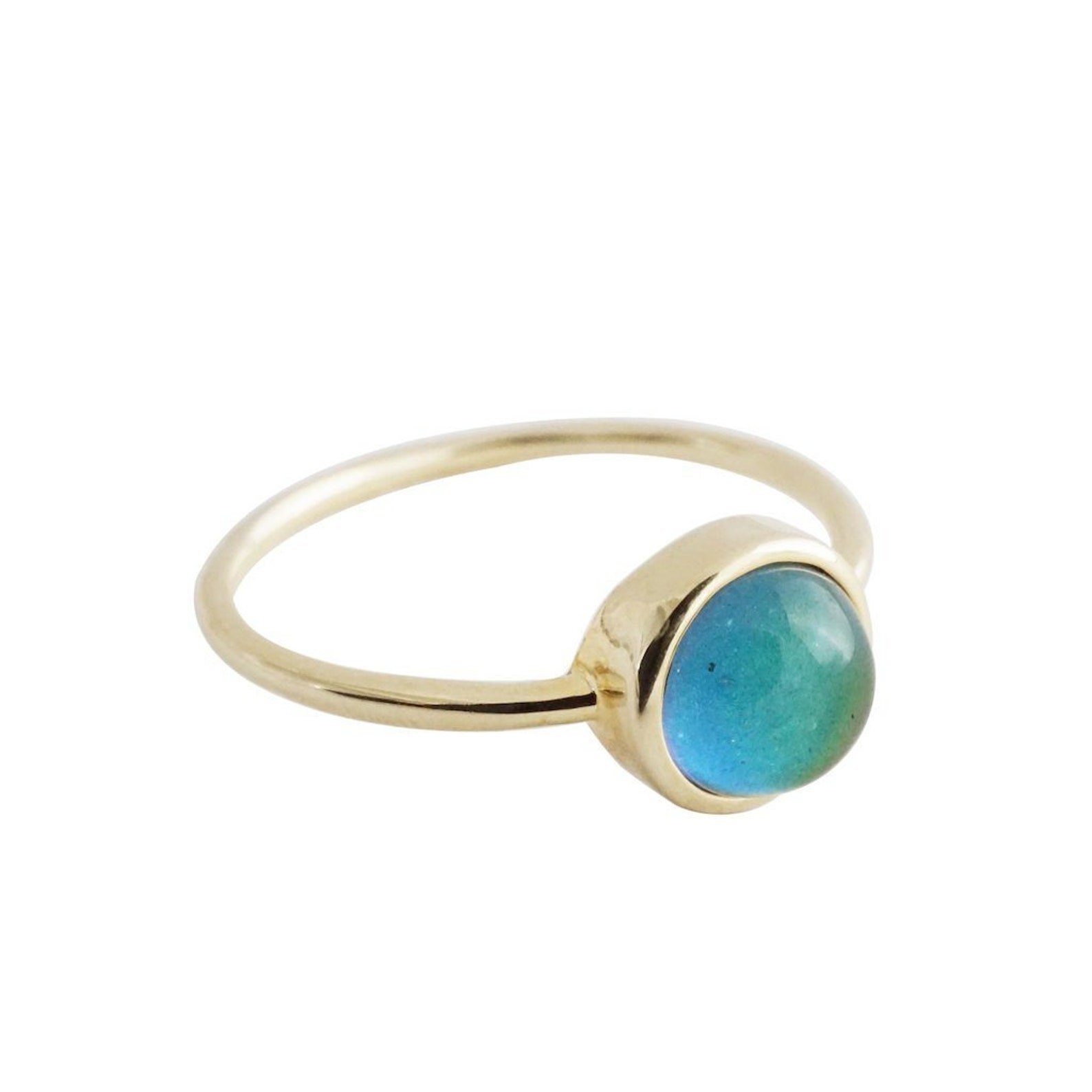 A moodring with a blue and green stone.