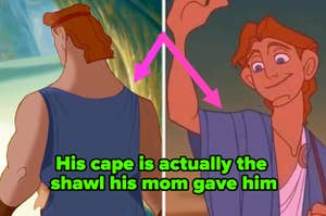 The cape Hercules wears is actually the shawl his mom gave him earlier in the film